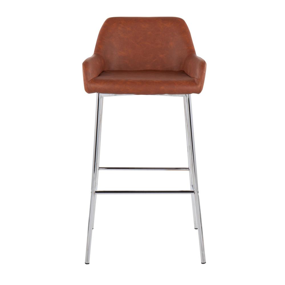 Chrome Metal, Camel PU Daniella Fixed-Height Bar Stool - Set of 2. Picture 6