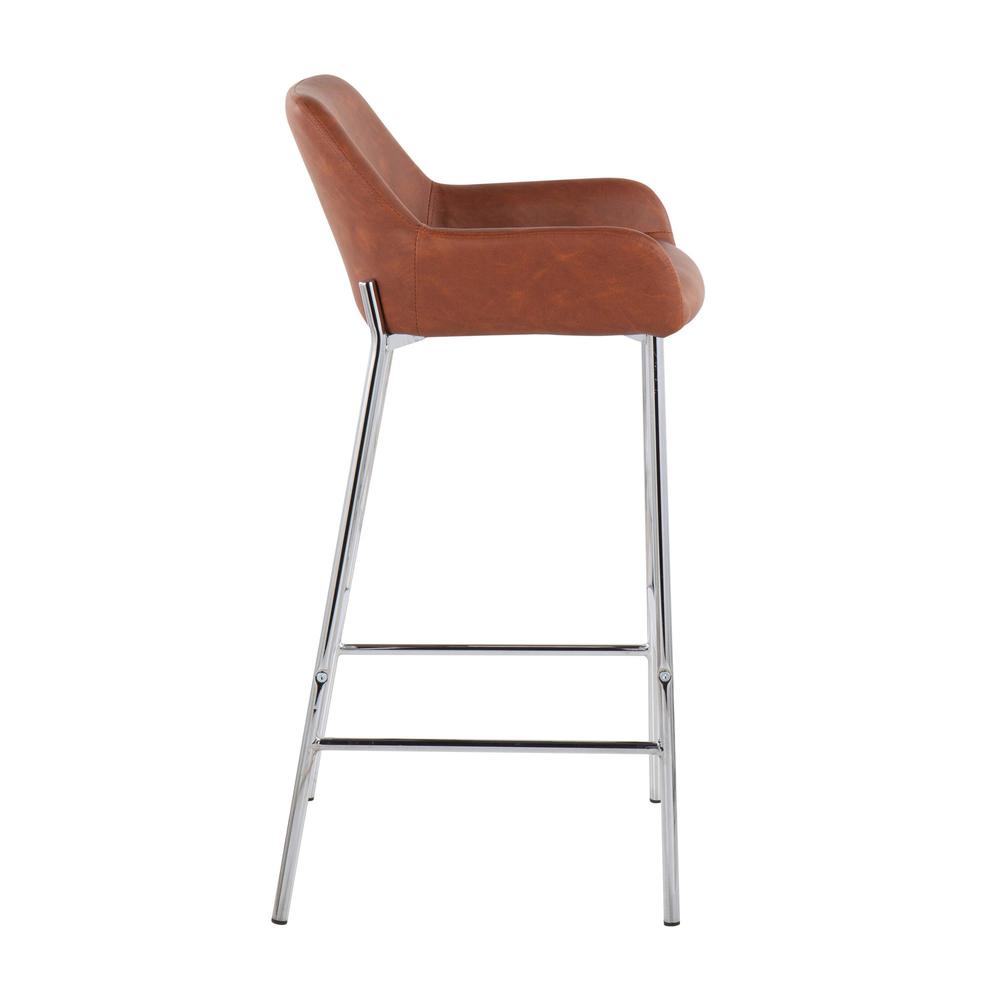 Chrome Metal, Camel PU Daniella Fixed-Height Bar Stool - Set of 2. Picture 3