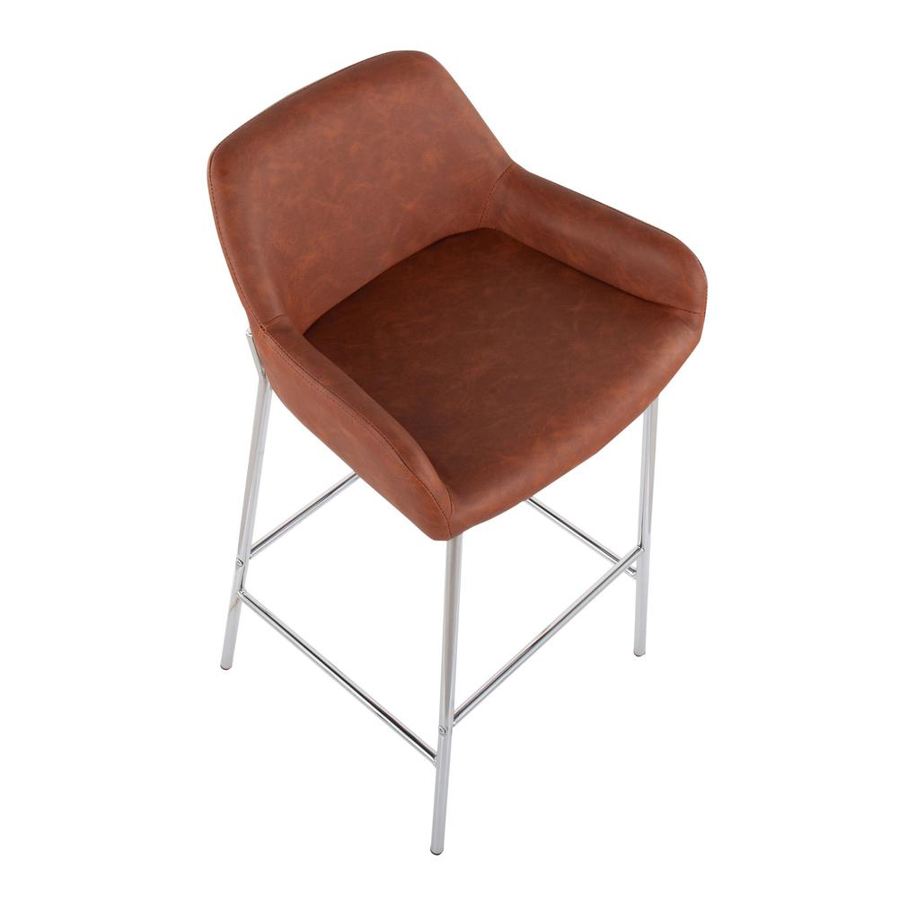 Chrome Metal, Camel PU Daniella Fixed-Height Bar Stool - Set of 2. Picture 7