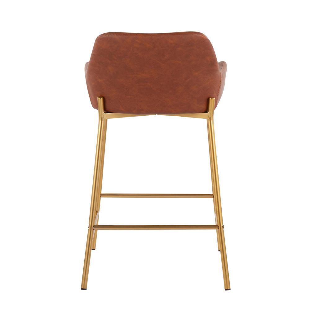 Gold Metal, Camel PU Daniella Fixed-Height Counter Stool - Set of 2. Picture 5