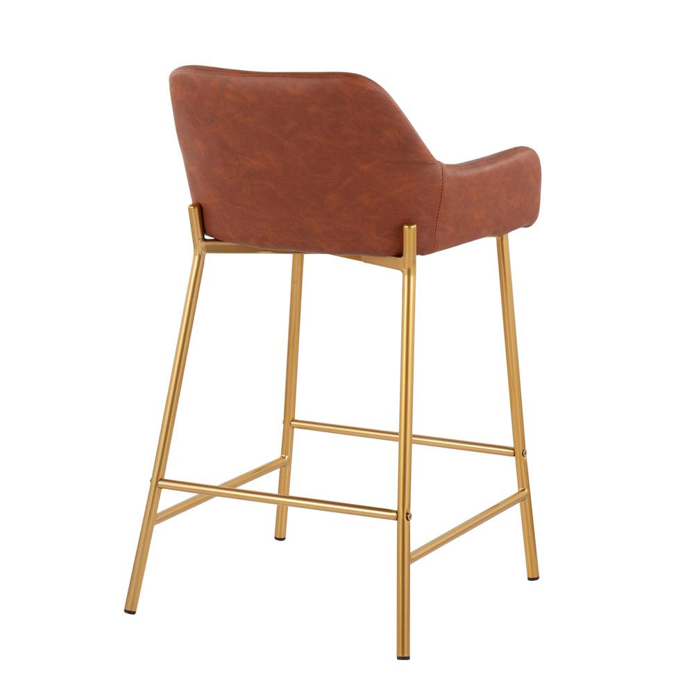 Gold Metal, Camel PU Daniella Fixed-Height Counter Stool - Set of 2. Picture 4