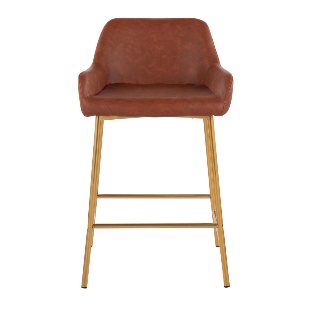 Gold Metal, Camel PU Daniella Fixed-Height Counter Stool - Set of 2. Picture 6