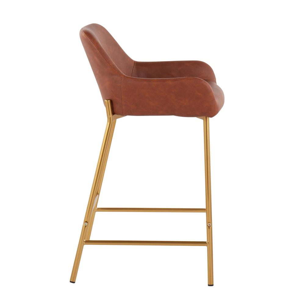 Gold Metal, Camel PU Daniella Fixed-Height Counter Stool - Set of 2. Picture 3