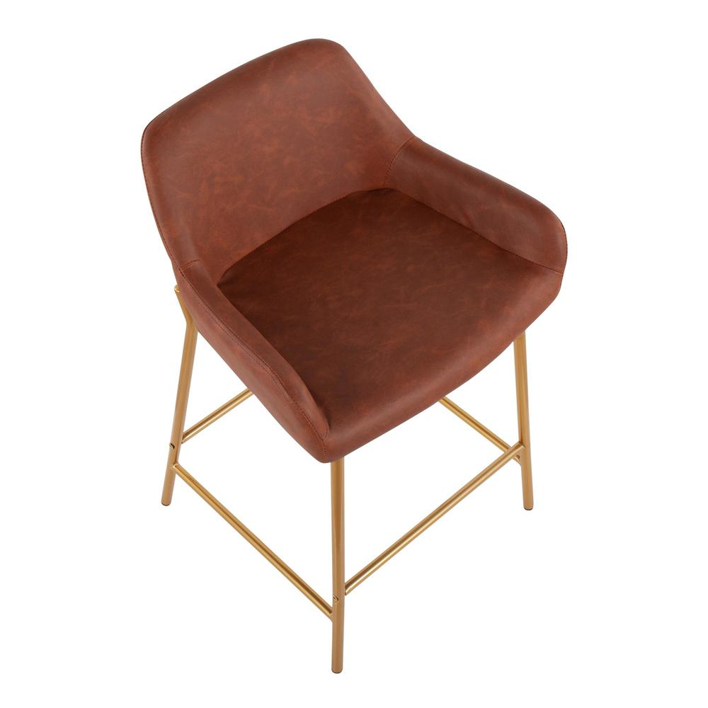 Gold Metal, Camel PU Daniella Fixed-Height Counter Stool - Set of 2. Picture 7