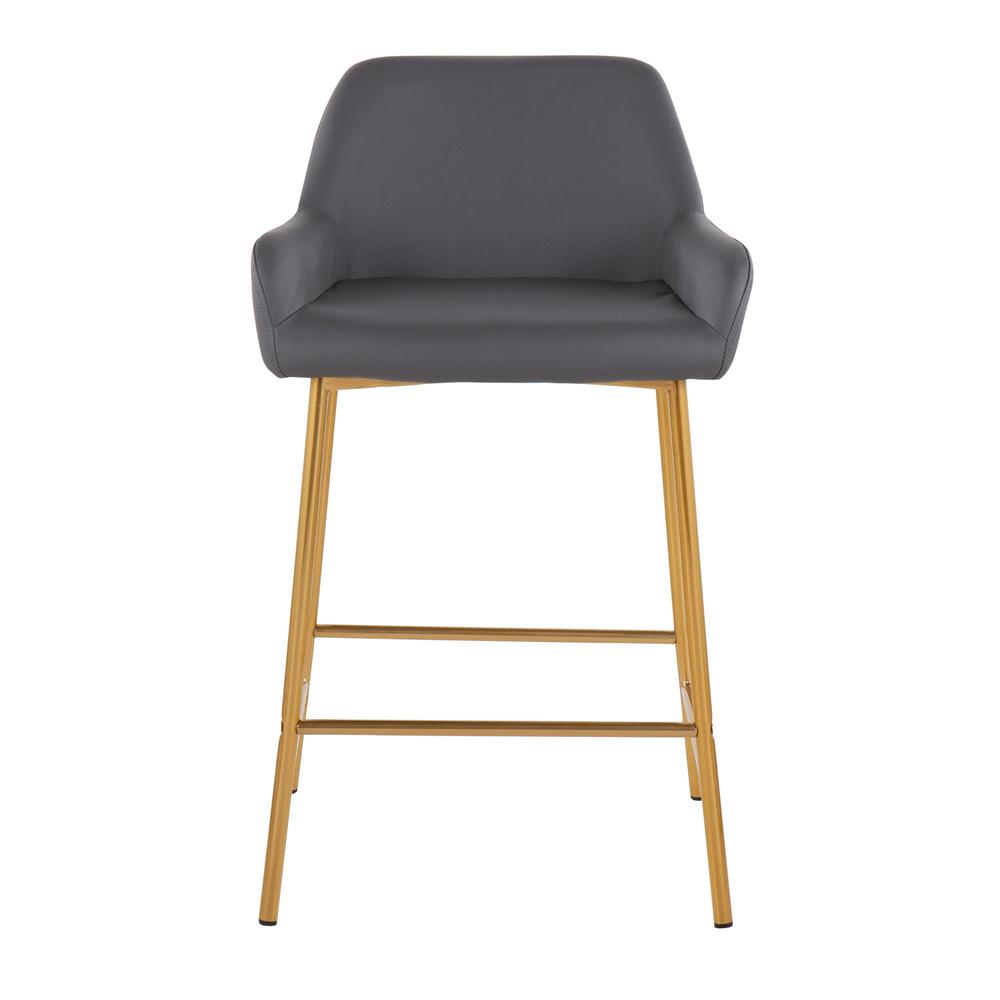 Gold Metal, Grey PU Daniella Fixed-Height Counter Stool - Set of 2. Picture 6