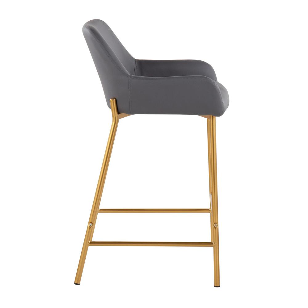 Gold Metal, Grey PU Daniella Fixed-Height Counter Stool - Set of 2. Picture 3