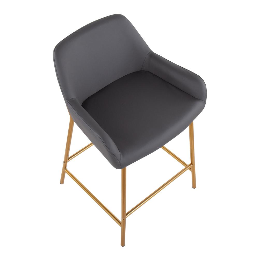 Gold Metal, Grey PU Daniella Fixed-Height Counter Stool - Set of 2. Picture 7
