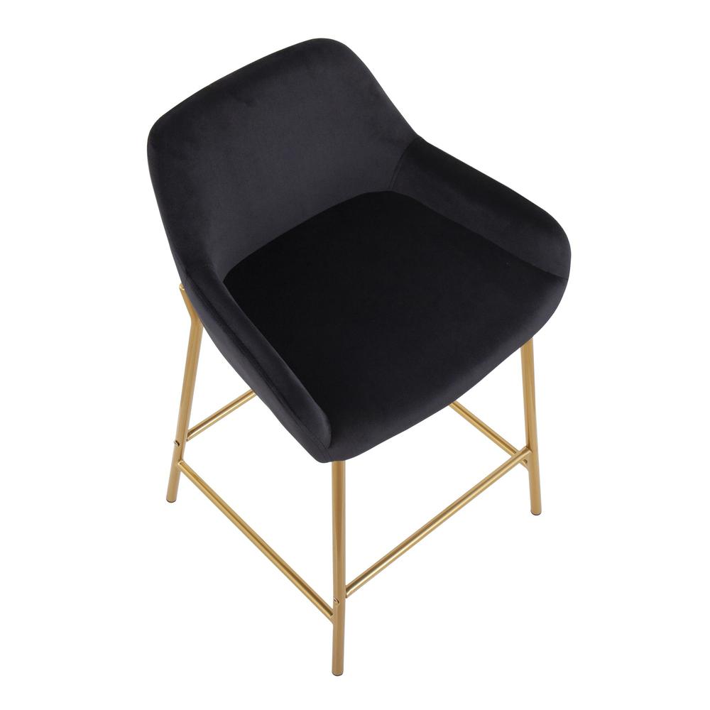 Gold Metal, Black Velvet Daniella Fixed-Height Counter Stool - Set of 2. Picture 7