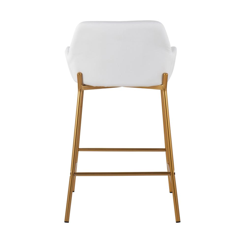 Gold Metal, White PU Daniella Fixed-Height Counter Stool - Set of 2. Picture 5