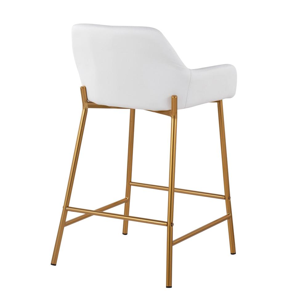 Gold Metal, White PU Daniella Fixed-Height Counter Stool - Set of 2. Picture 4