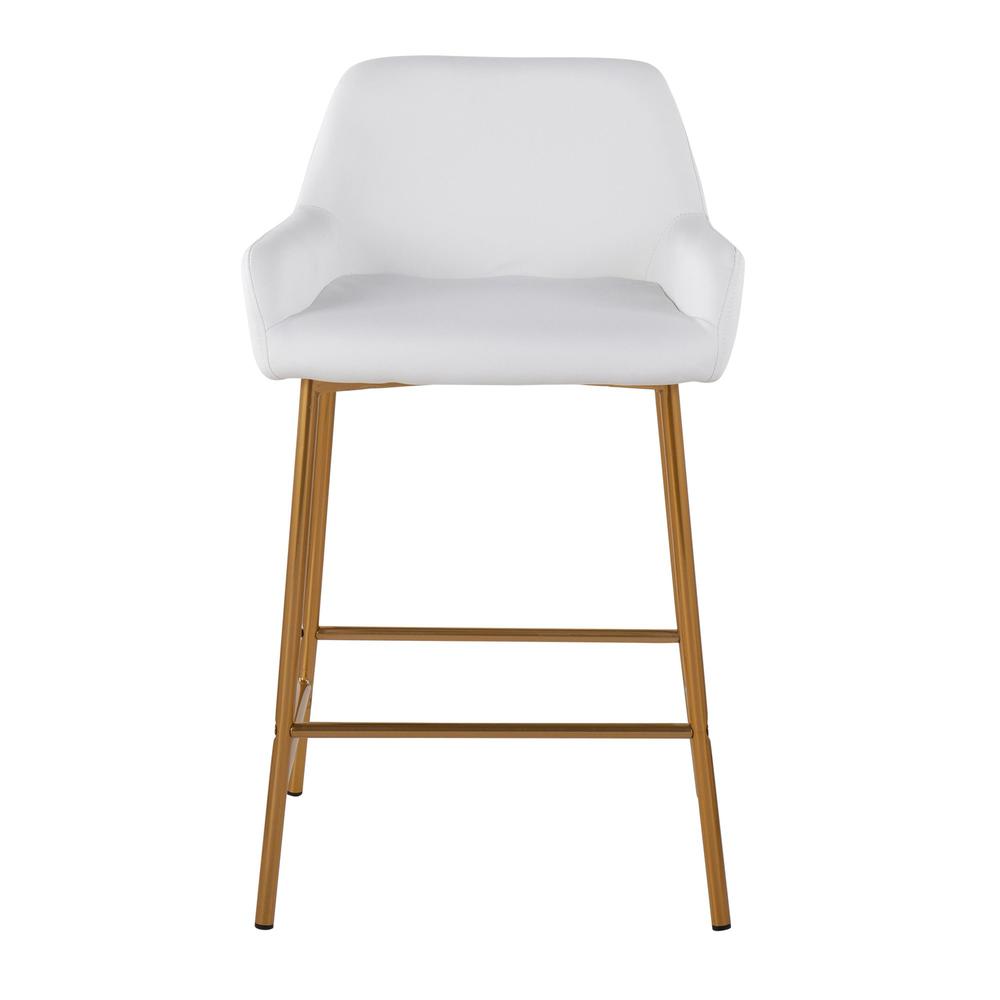 Gold Metal, White PU Daniella Fixed-Height Counter Stool - Set of 2. Picture 6