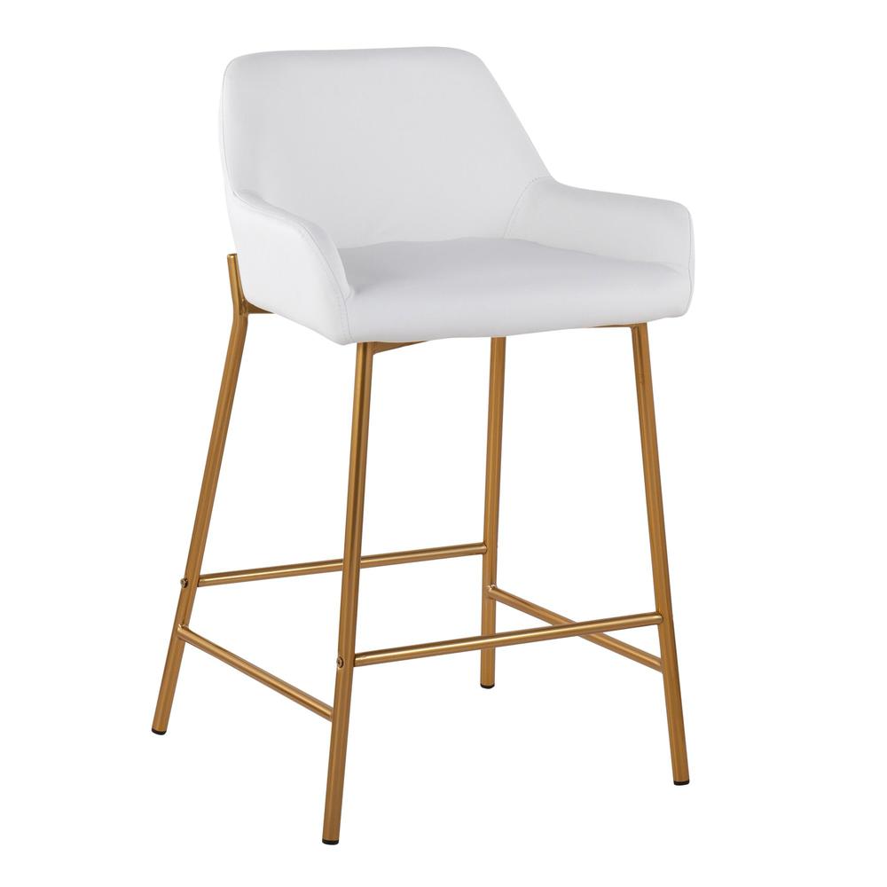 Gold Metal, White PU Daniella Fixed-Height Counter Stool - Set of 2. Picture 2