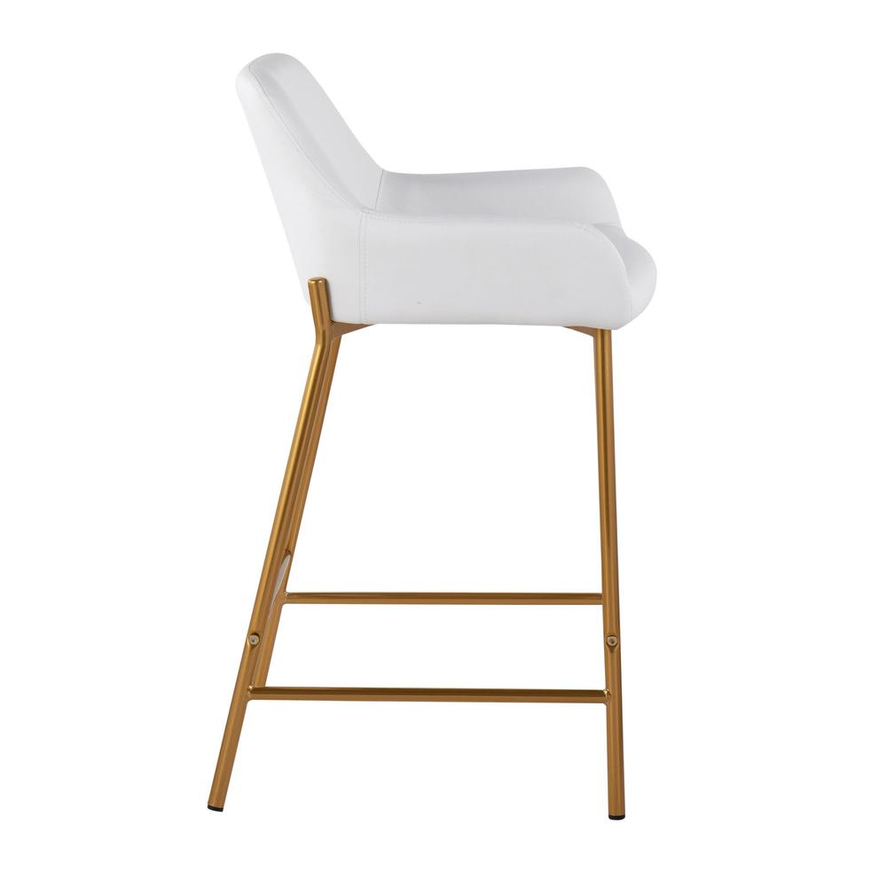 Gold Metal, White PU Daniella Fixed-Height Counter Stool - Set of 2. Picture 3