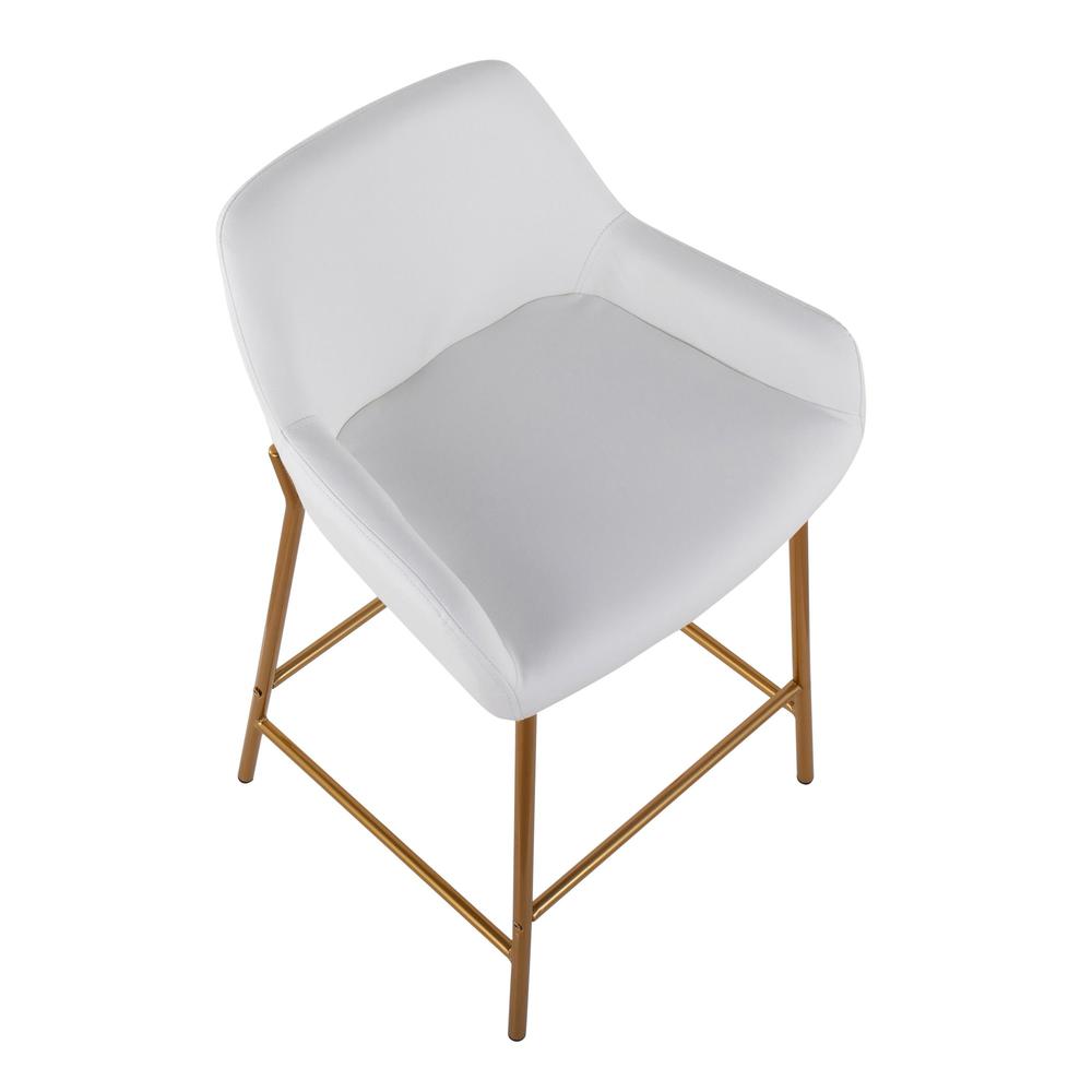 Gold Metal, White PU Daniella Fixed-Height Counter Stool - Set of 2. Picture 7