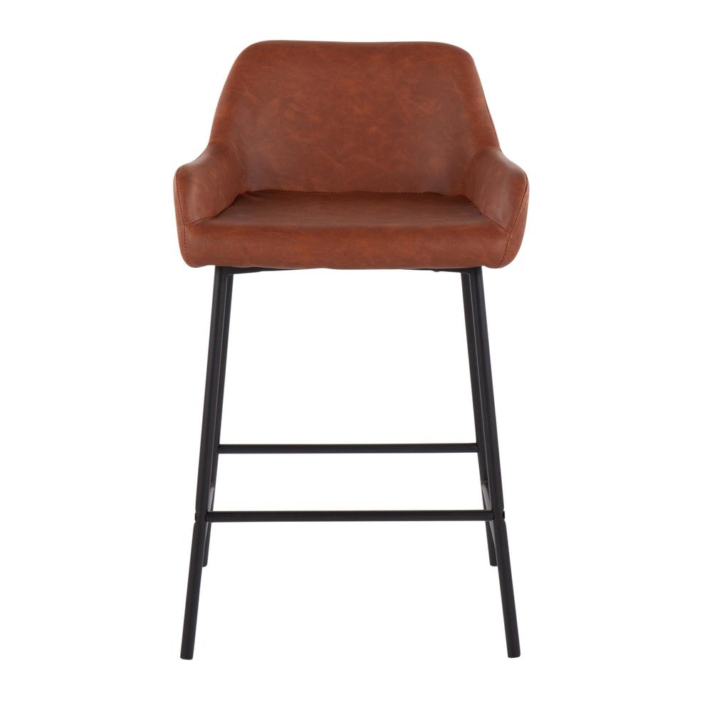 Black Metal, Camel PU Daniella Fixed-Height Counter Stool - Set of 2. Picture 6