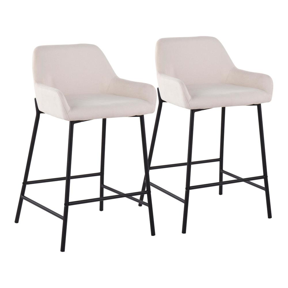 Black Metal, Cream Fabric Daniella Fixed-Height Counter Stool - Set of 2. Picture 1