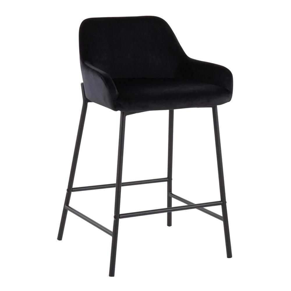 Black Metal, Black Velvet Daniella Fixed-Height Counter Stool - Set of 2. Picture 2