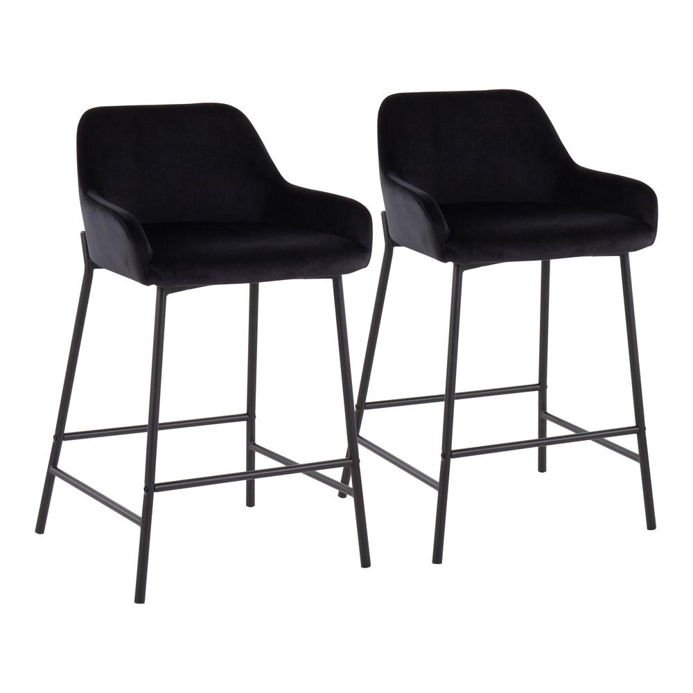 Black Metal, Black Velvet Daniella Fixed-Height Counter Stool - Set of 2. Picture 1