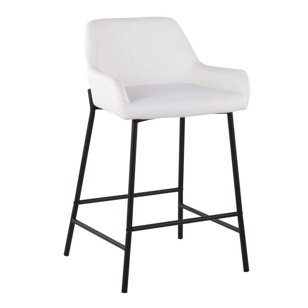 Black Metal, White PU Daniella Fixed-Height Counter Stool - Set of 2. Picture 2