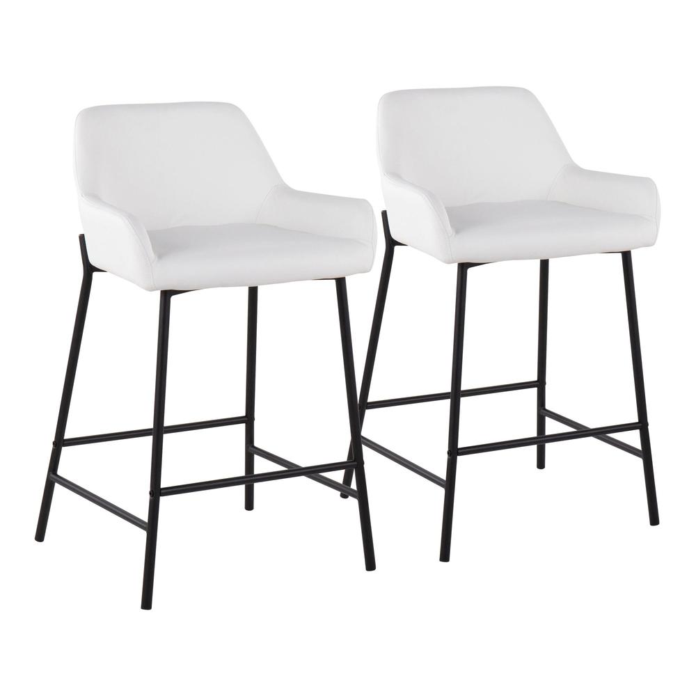Black Metal, White PU Daniella Fixed-Height Counter Stool - Set of 2. Picture 1