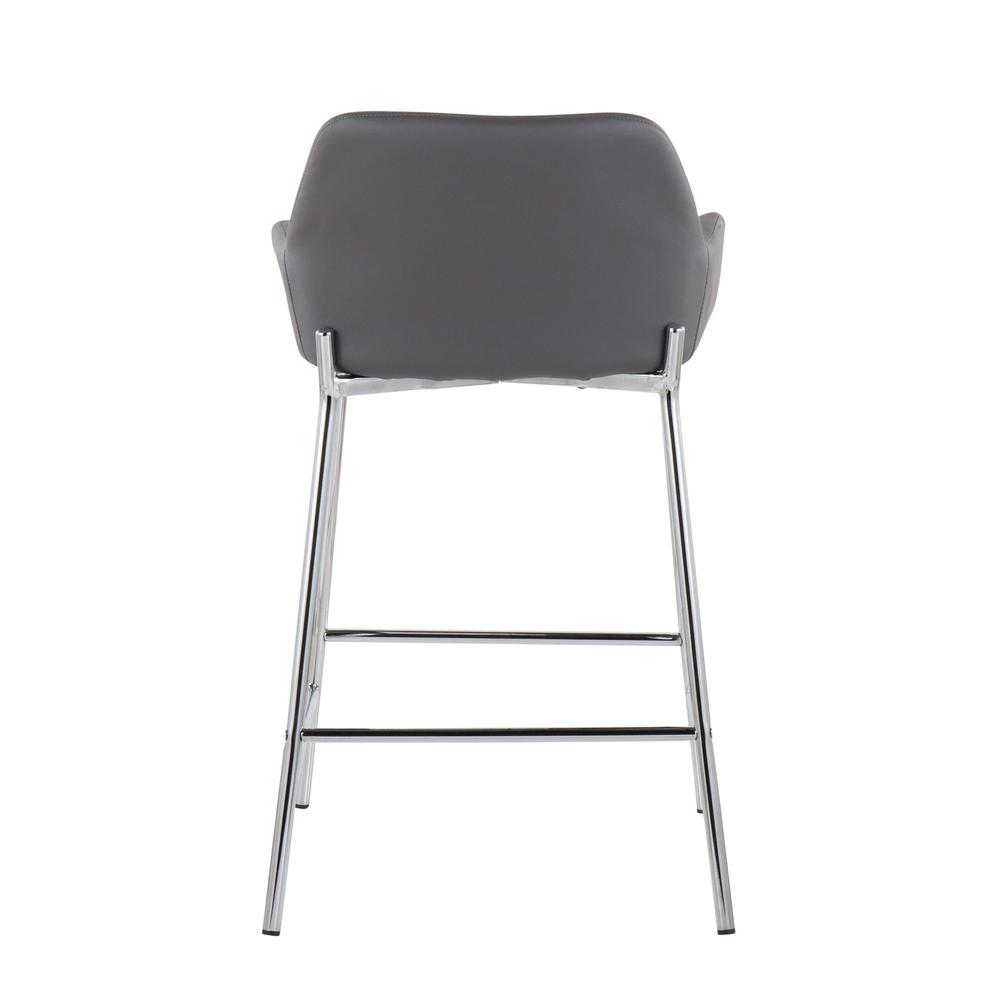 Chrome Metal, Grey PU Daniella Fixed-Height Counter Stool - Set of 2. Picture 5