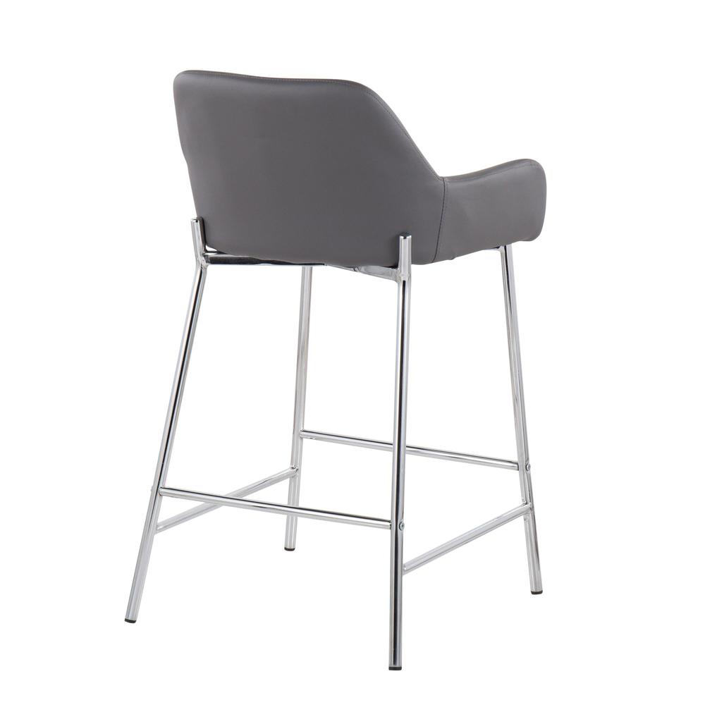 Chrome Metal, Grey PU Daniella Fixed-Height Counter Stool - Set of 2. Picture 4