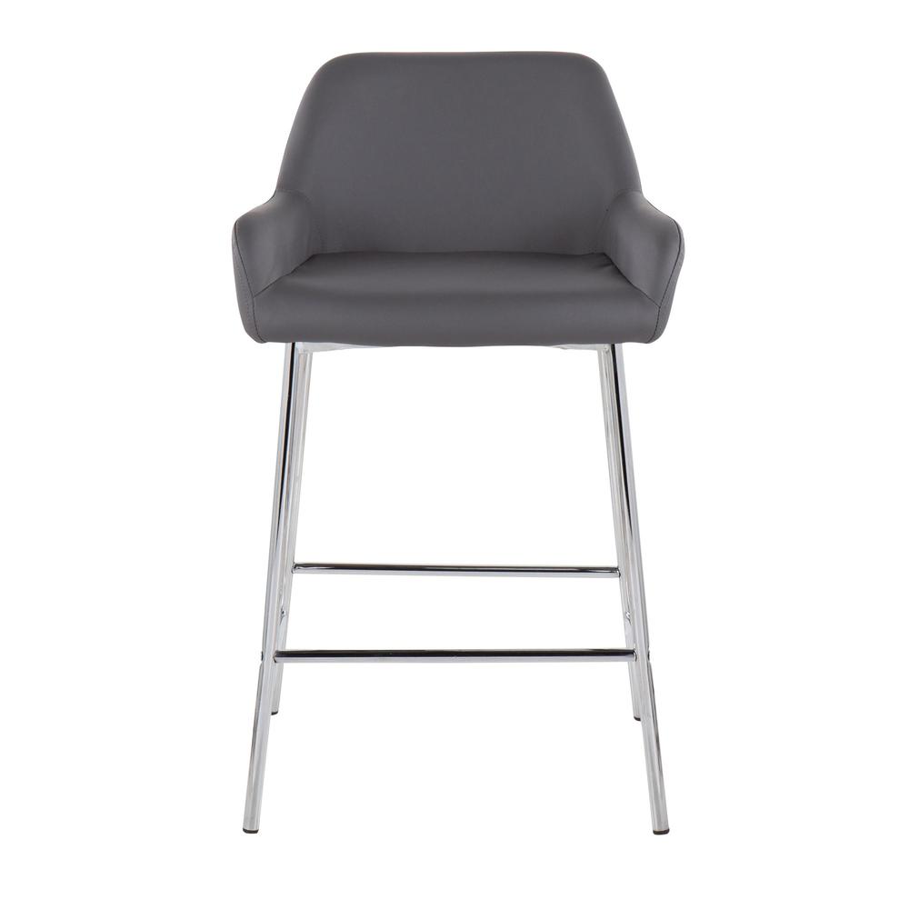 Chrome Metal, Grey PU Daniella Fixed-Height Counter Stool - Set of 2. Picture 6
