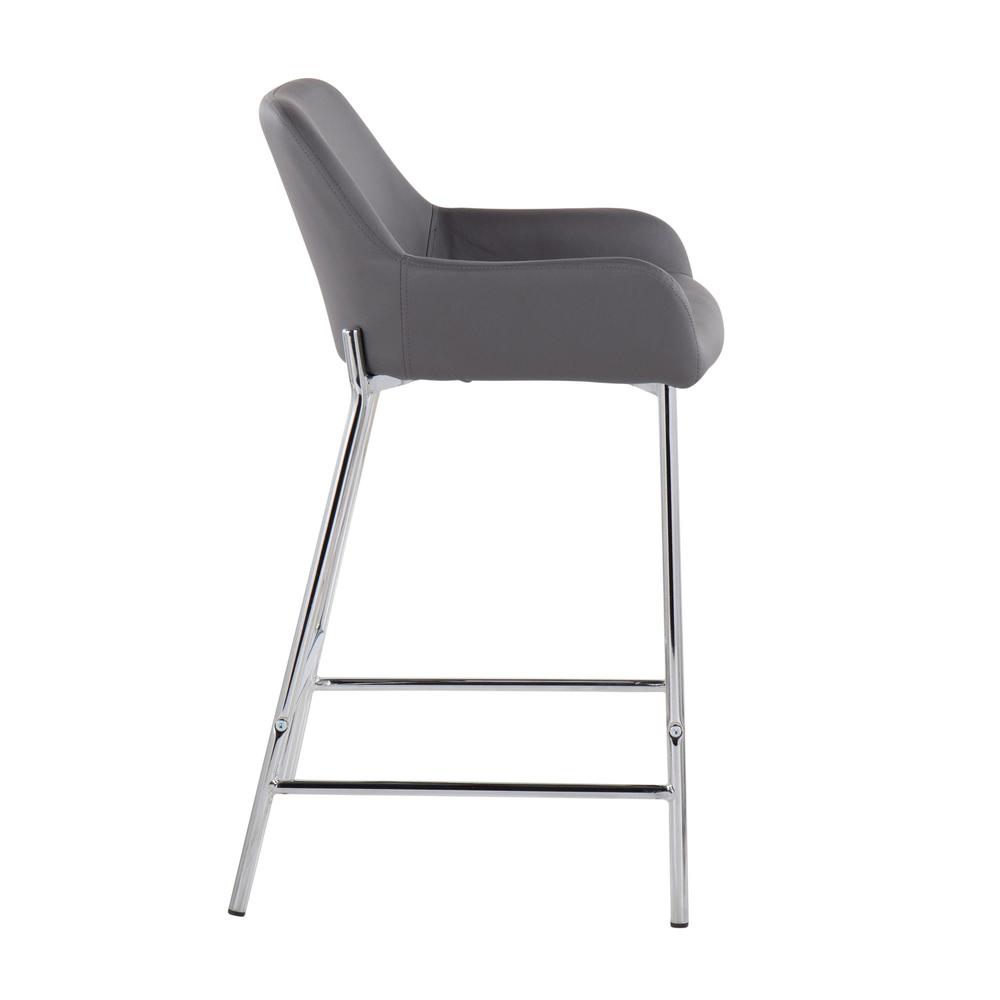 Chrome Metal, Grey PU Daniella Fixed-Height Counter Stool - Set of 2. Picture 3