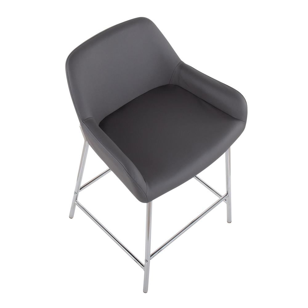 Chrome Metal, Grey PU Daniella Fixed-Height Counter Stool - Set of 2. Picture 7