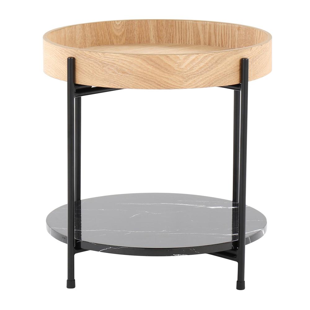 Black Metal, Natural Wood, Black Marble Daniella End Table. Picture 4
