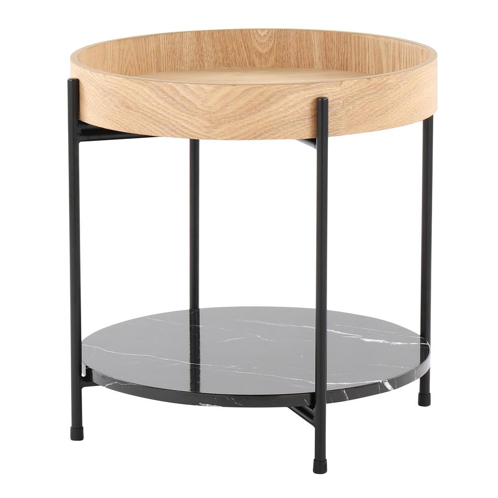 Black Metal, Natural Wood, Black Marble Daniella End Table. Picture 3