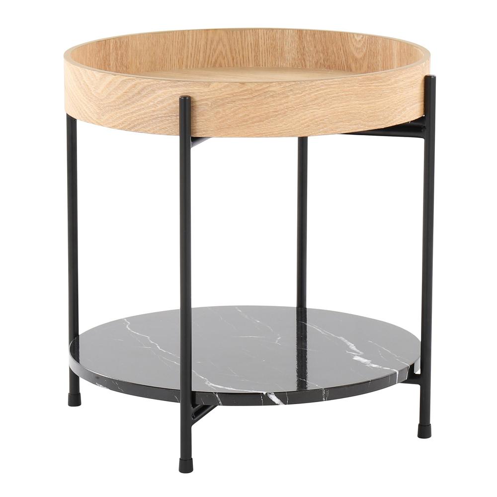 Black Metal, Natural Wood, Black Marble Daniella End Table. Picture 1