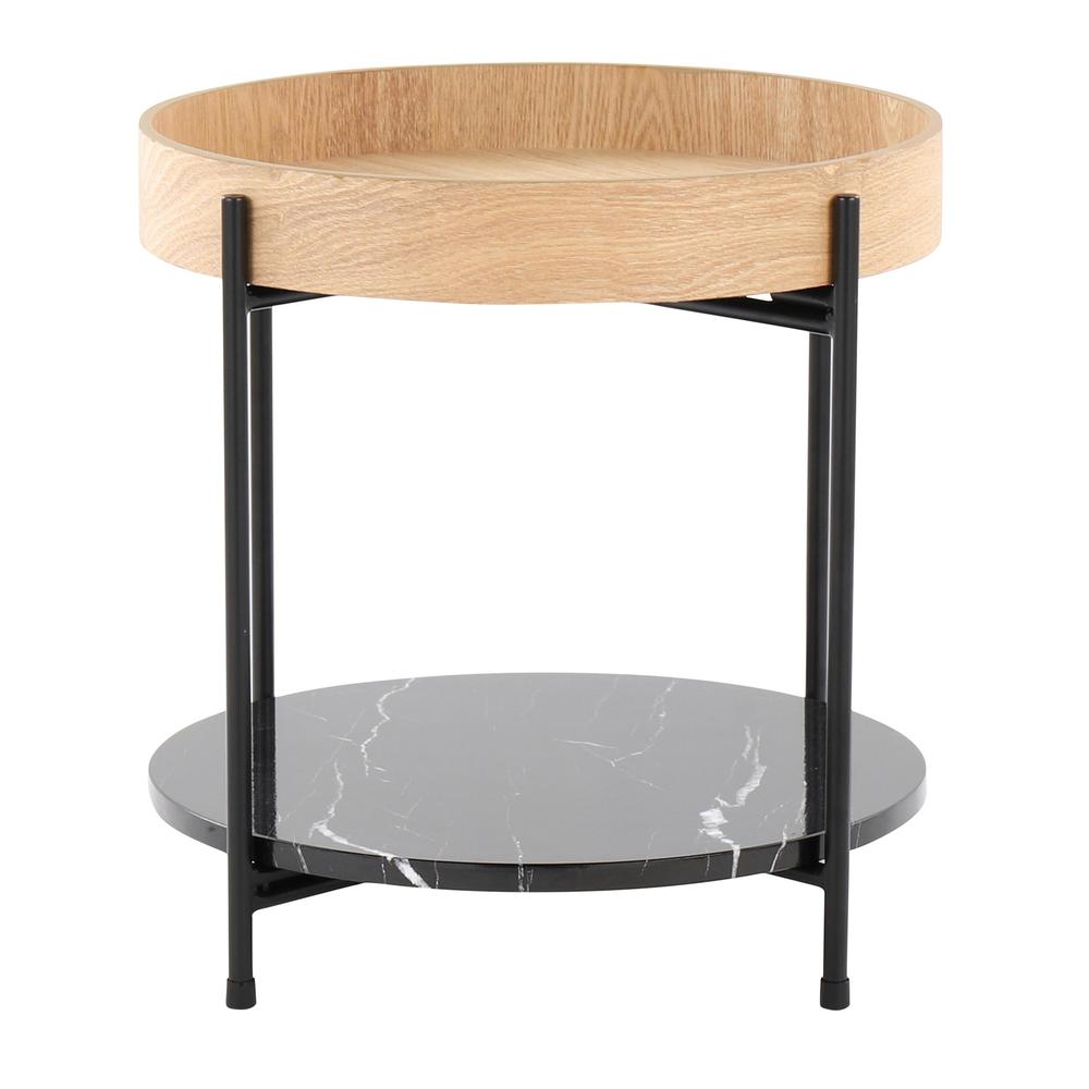 Black Metal, Natural Wood, Black Marble Daniella End Table. Picture 2