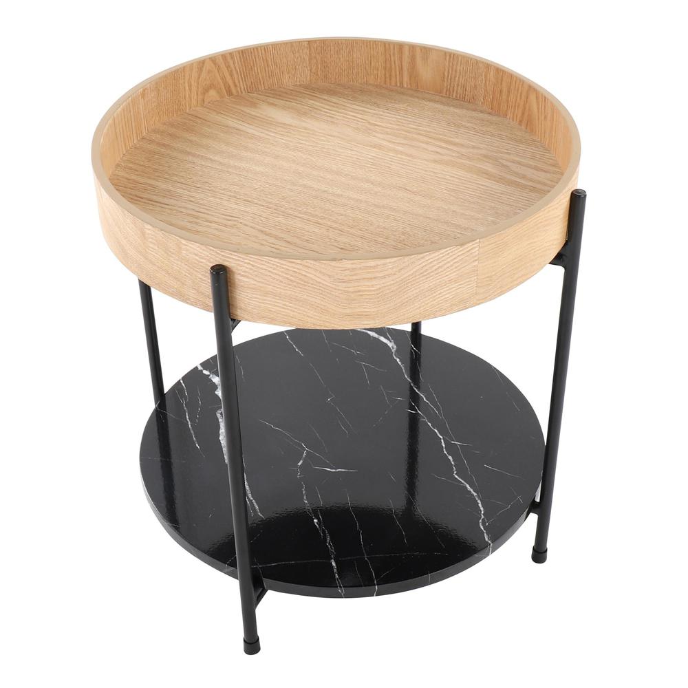 Black Metal, Natural Wood, Black Marble Daniella End Table. Picture 5
