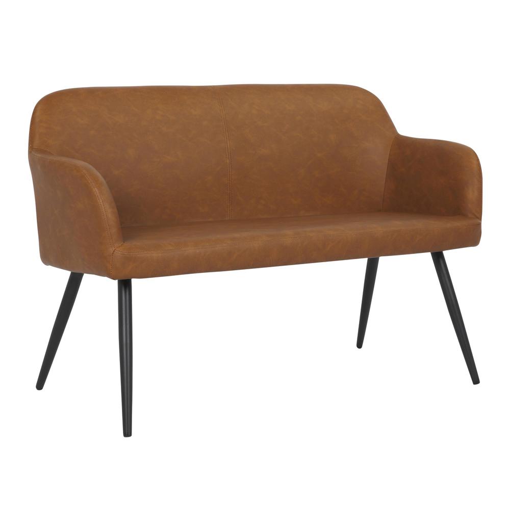 Black Steel, Camel PU Daniella High Back Bench. Picture 1