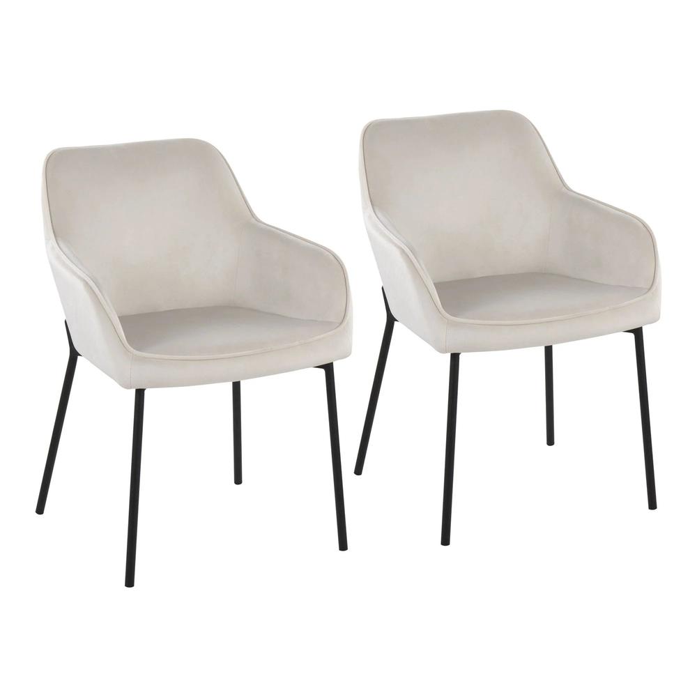 Black Steel, Cream Velvet Daniella Dining Chair - Set of 2. Picture 1