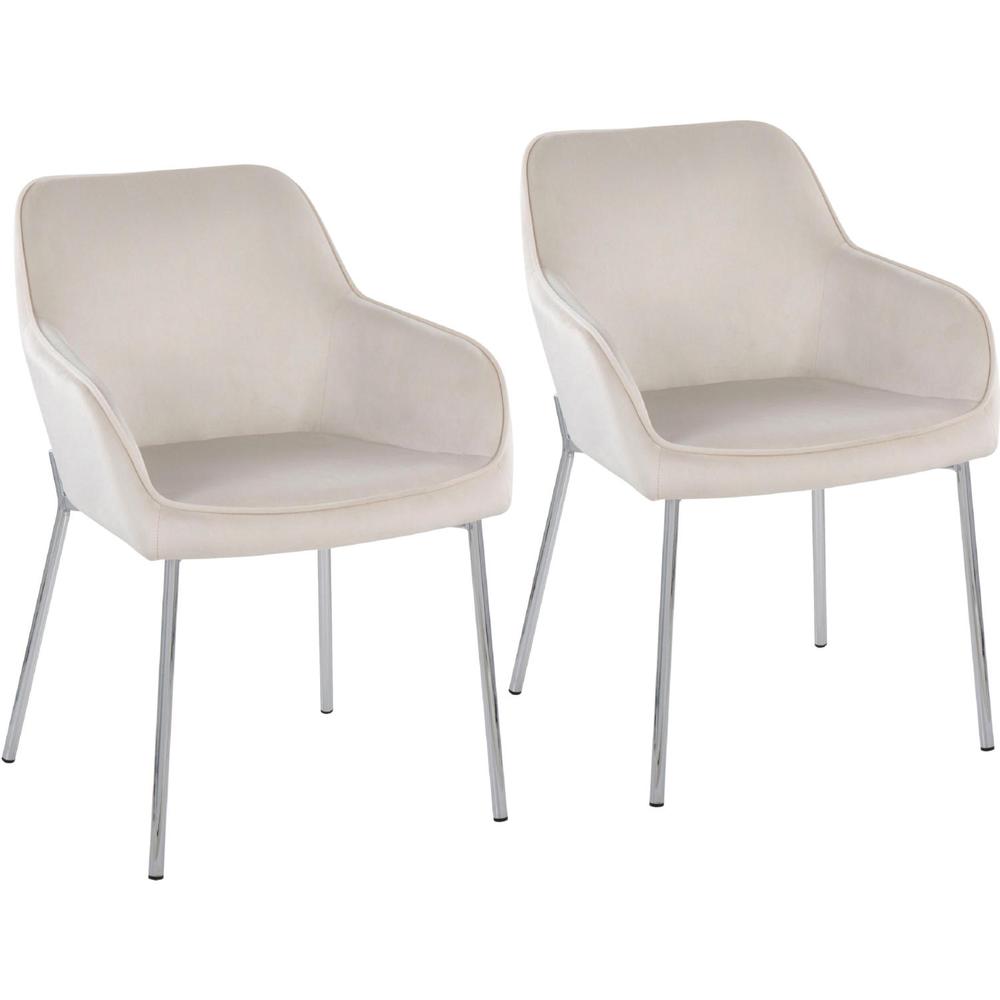 Chrome Steel, Cream Velvet Daniella Dining Chair - Set of 2. Picture 1