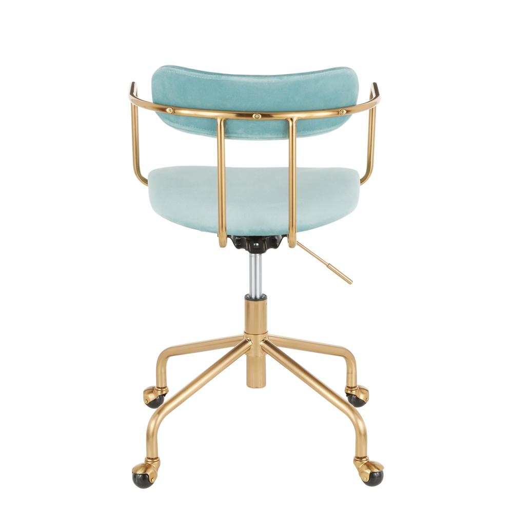 Gold Metal, Light Blue Velvet Demi Office Chair. Picture 4