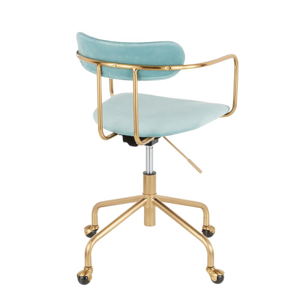 Gold Metal, Light Blue Velvet Demi Office Chair. Picture 3
