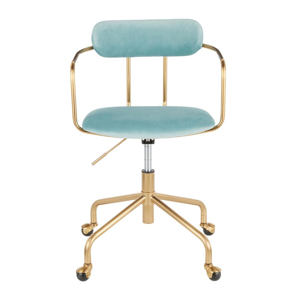 Gold Metal, Light Blue Velvet Demi Office Chair. Picture 5