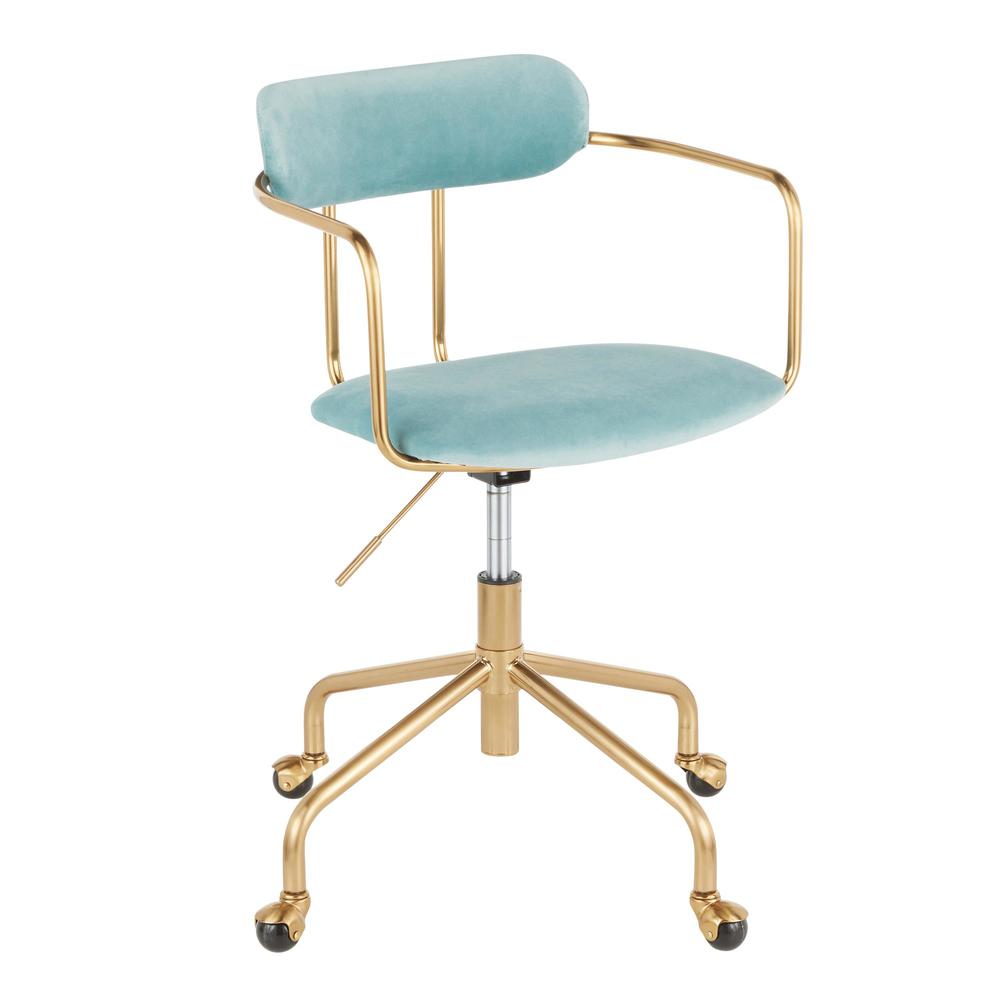 Gold Metal, Light Blue Velvet Demi Office Chair. Picture 1