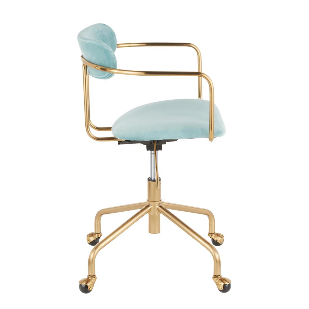 Gold Metal, Light Blue Velvet Demi Office Chair. Picture 2