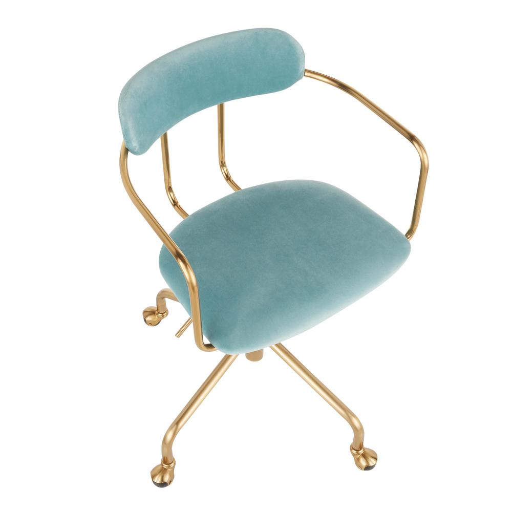 Gold Metal, Light Blue Velvet Demi Office Chair. Picture 6