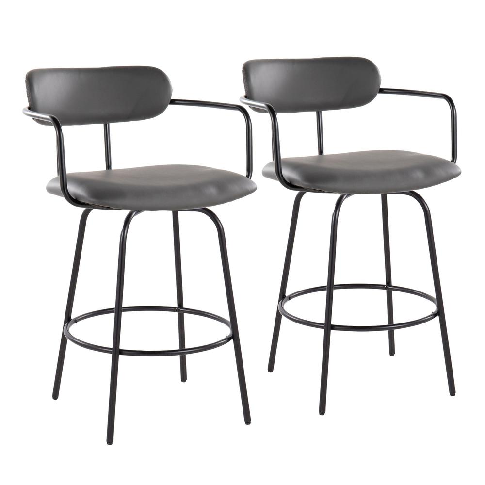 Black Metal , Grey PU Demi 26" Fixed-Height Counter Stool - Set of 2. Picture 1