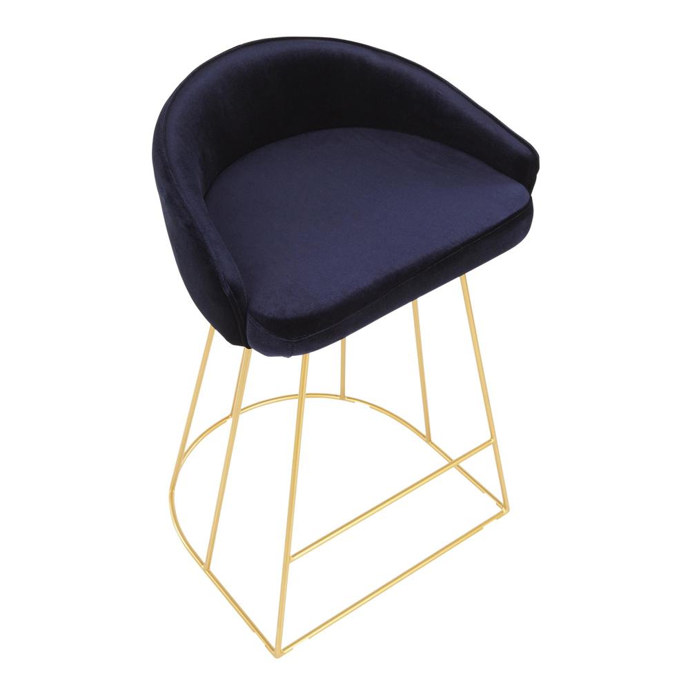 Gold Metal, Blue Velvet Canary Counter Stool - Set of 2. Picture 7