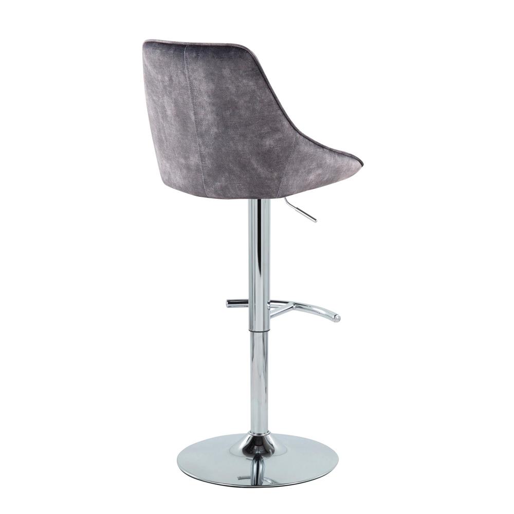 Chrome, Grey Velvet Diana Adjustable Bar Stool - Set of 2. Picture 4