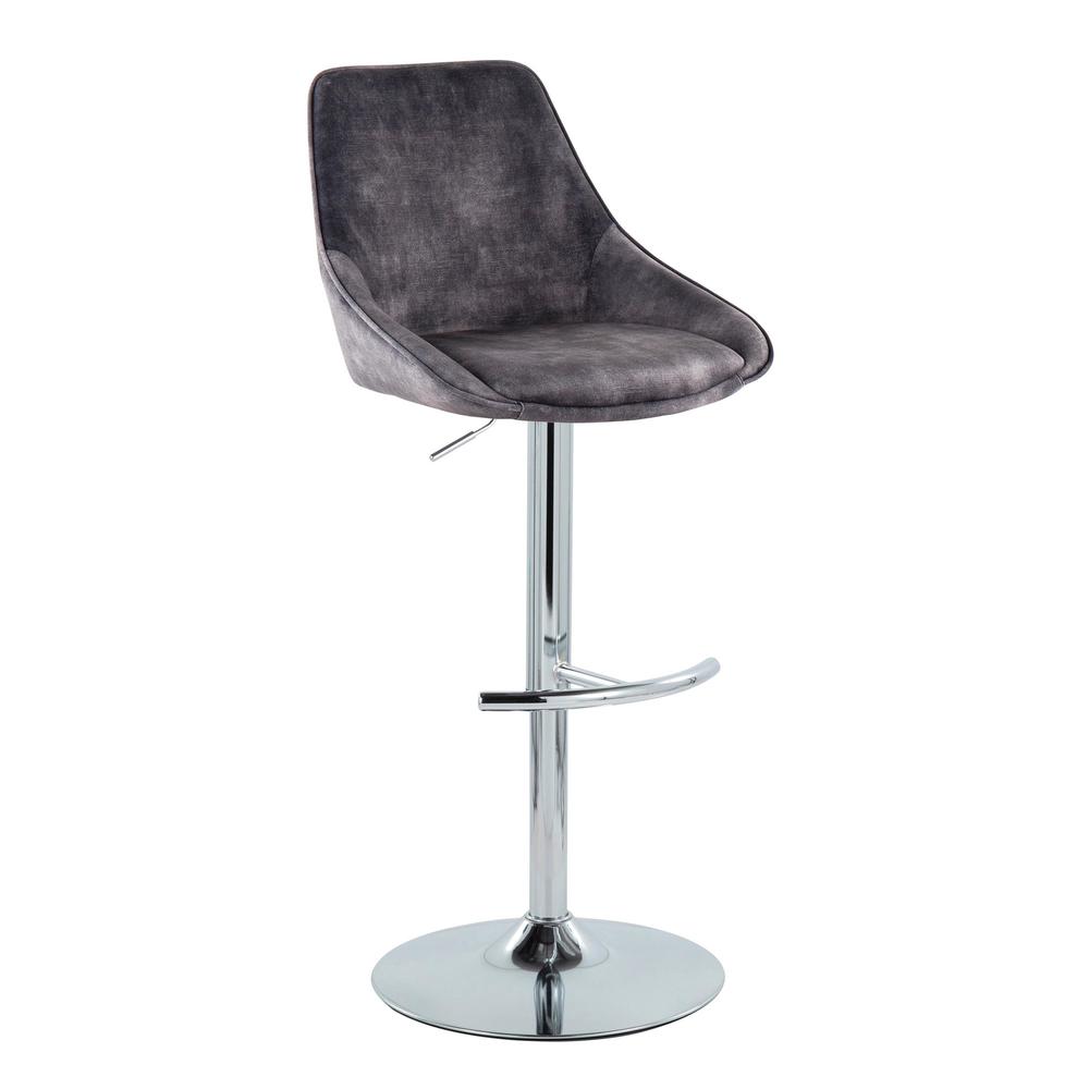 Chrome, Grey Velvet Diana Adjustable Bar Stool - Set of 2. Picture 2
