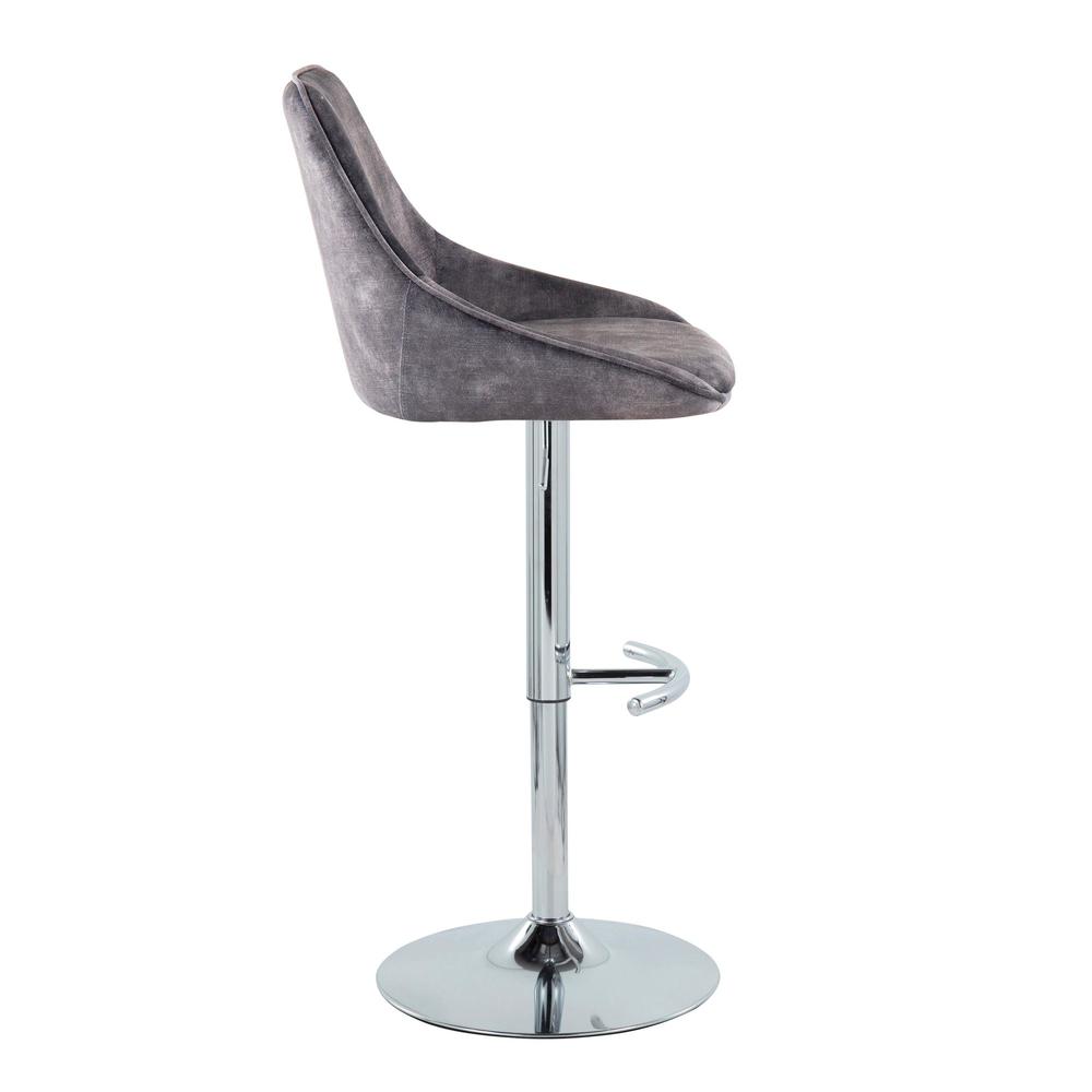 Chrome, Grey Velvet Diana Adjustable Bar Stool - Set of 2. Picture 3