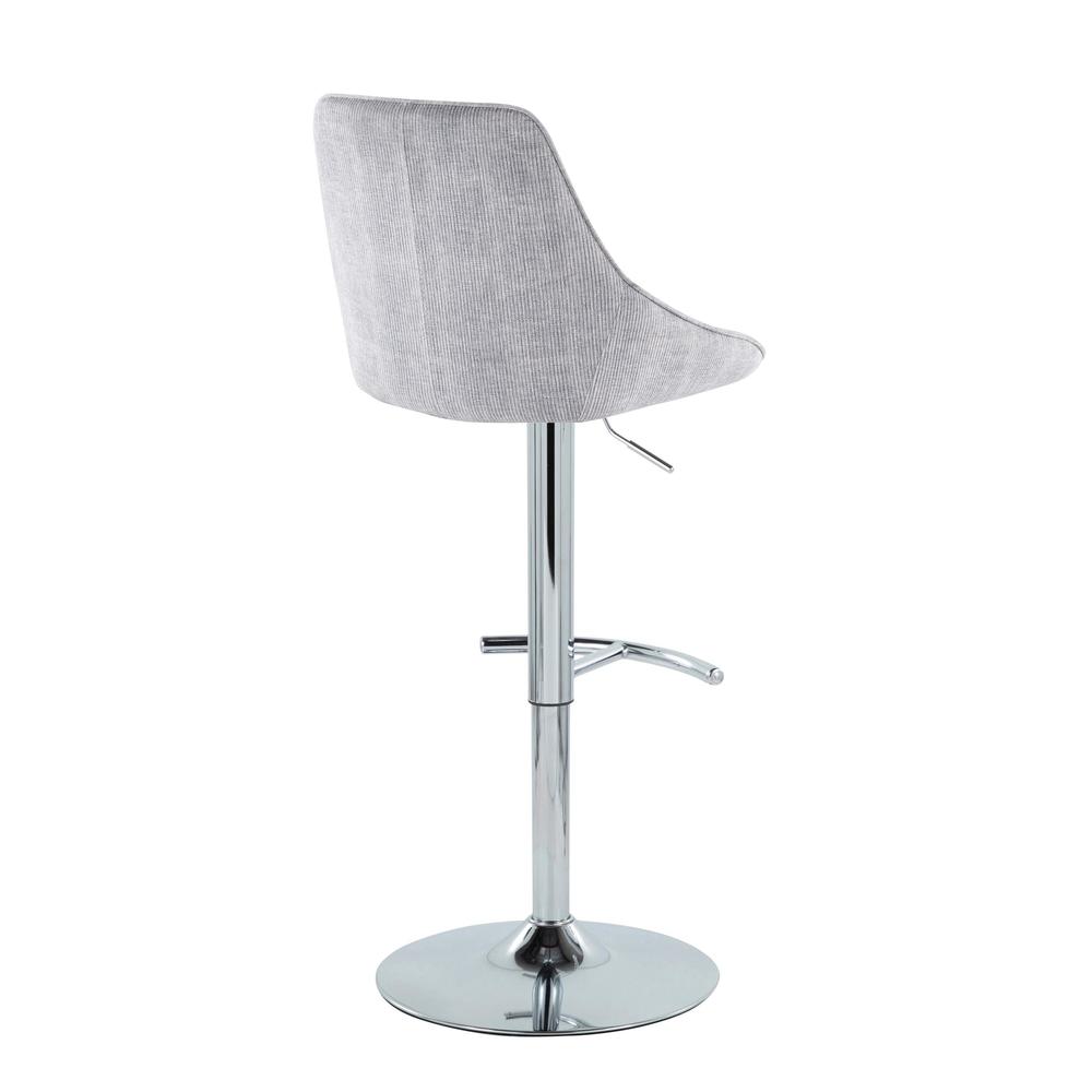 Chrome, Grey Corduroy Diana Adjustable Bar Stool - Set of 2. Picture 4
