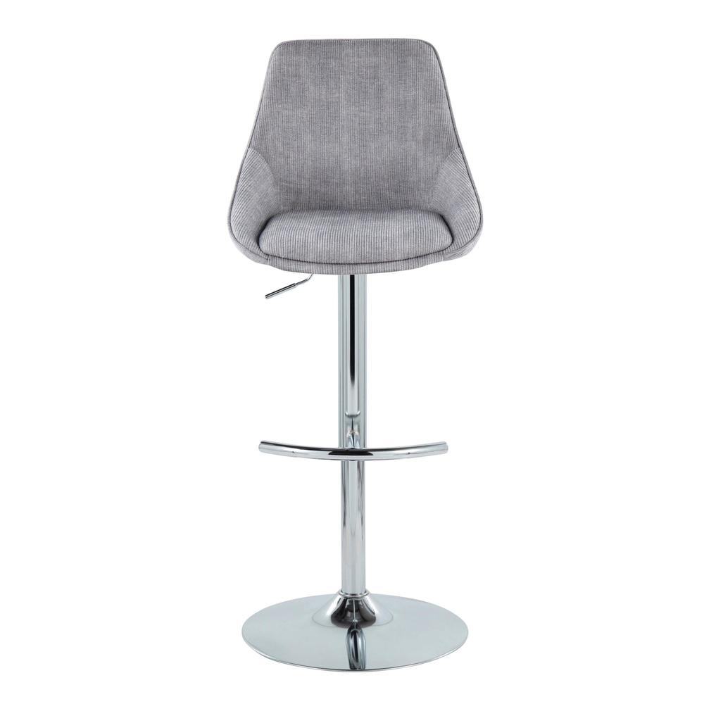 Chrome, Grey Corduroy Diana Adjustable Bar Stool - Set of 2. Picture 6